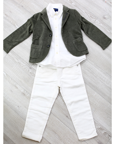 キッズ衣裳 ラルフローレン白シャツ+緑ジャケット+白パンツ（5歳）