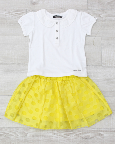 キッズ衣裳 白シャツ+黄色スカート（３-４歳）
